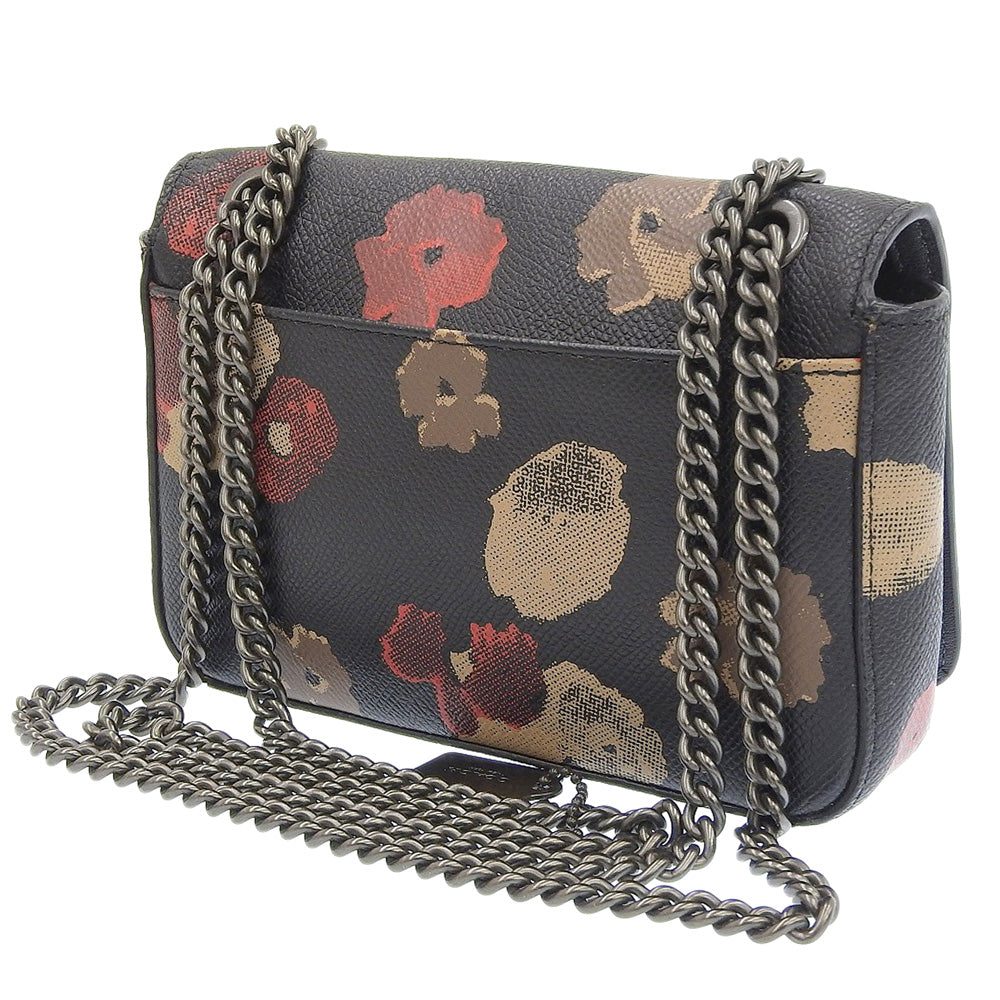 Coach Leather Chain Shoulder Bag 52473 Floral Black