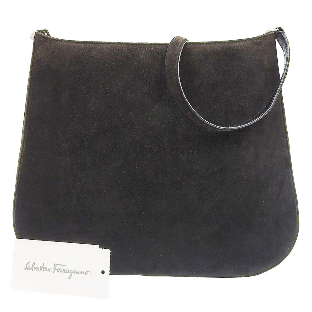 Salvatore Ferragamo Suede One Shoulder Bag Dark Brown in Very Good Condition