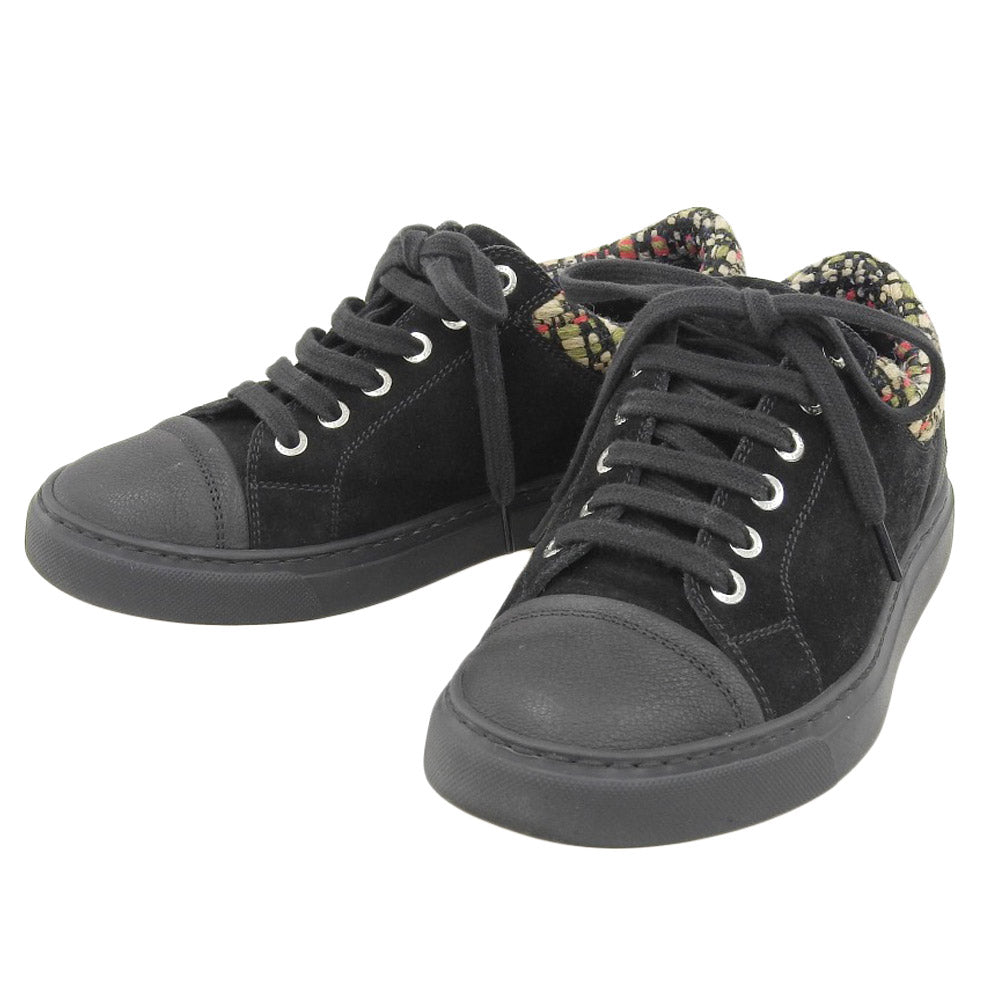 Chanel Logo Suede Leather Sneakers Black