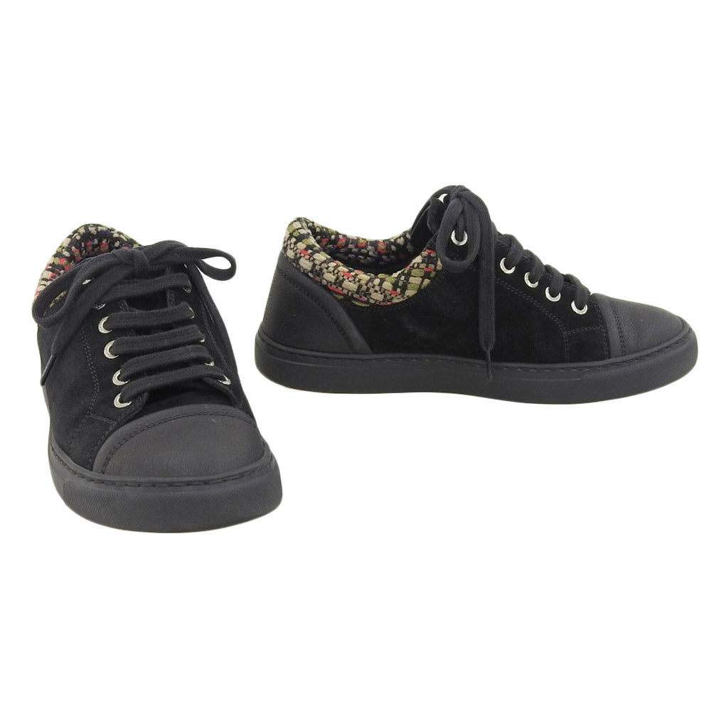 Chanel Logo Suede Leather Sneakers Black