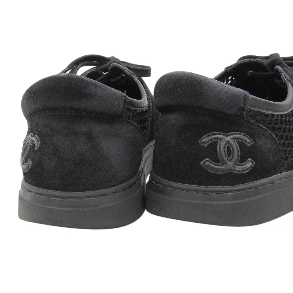 Chanel Logo Mesh Sneakers Leather Suede Black