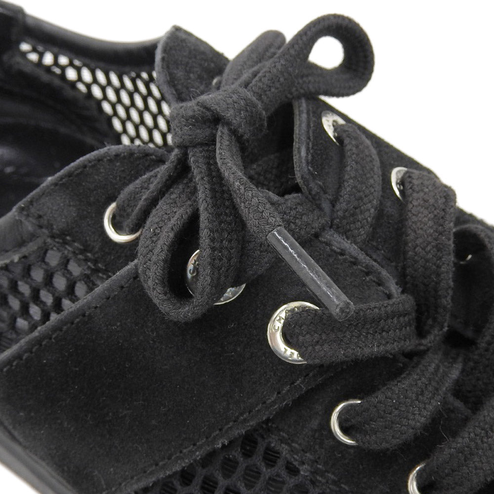 Chanel Logo Mesh Sneakers Leather Suede Black