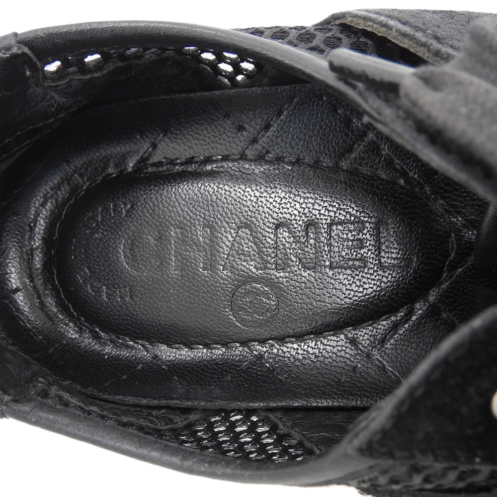 Chanel Logo Mesh Sneakers Leather Suede Black