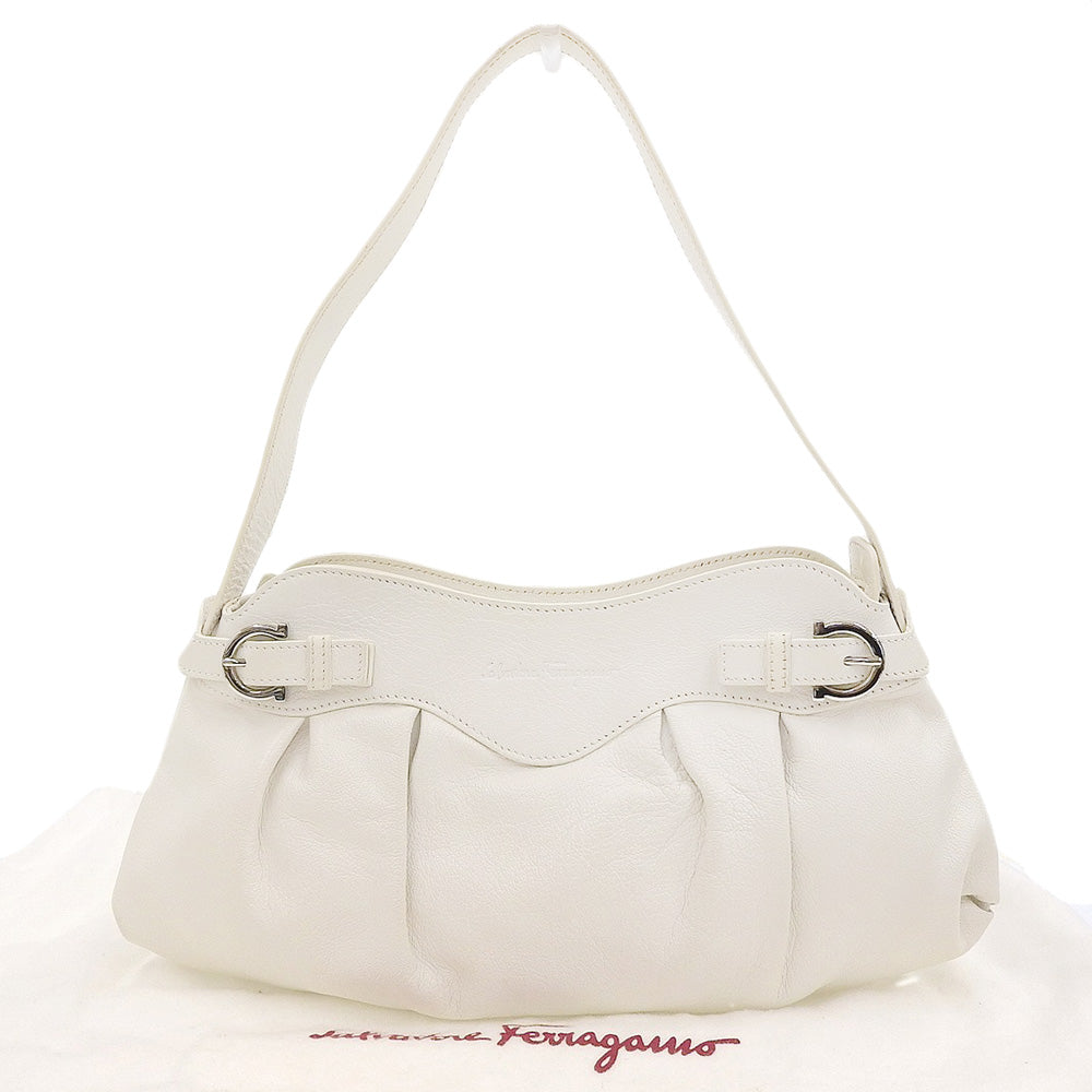 Salvatore Ferragamo Leather One Shoulder Bag White in Very Good Condition