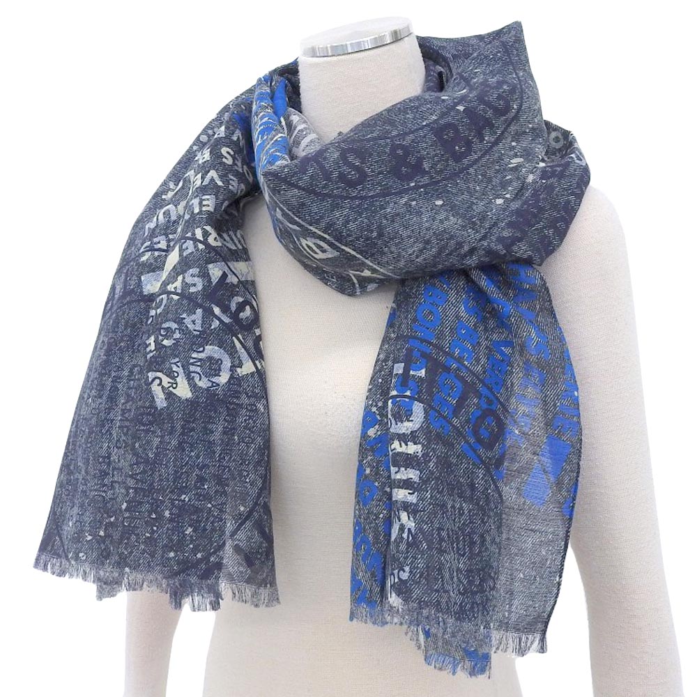 Louis Vuitton Denim Stamp Echarpe Scarf 67% Cotton 33% Linen 189x67cm M78539 in Excellent Condition