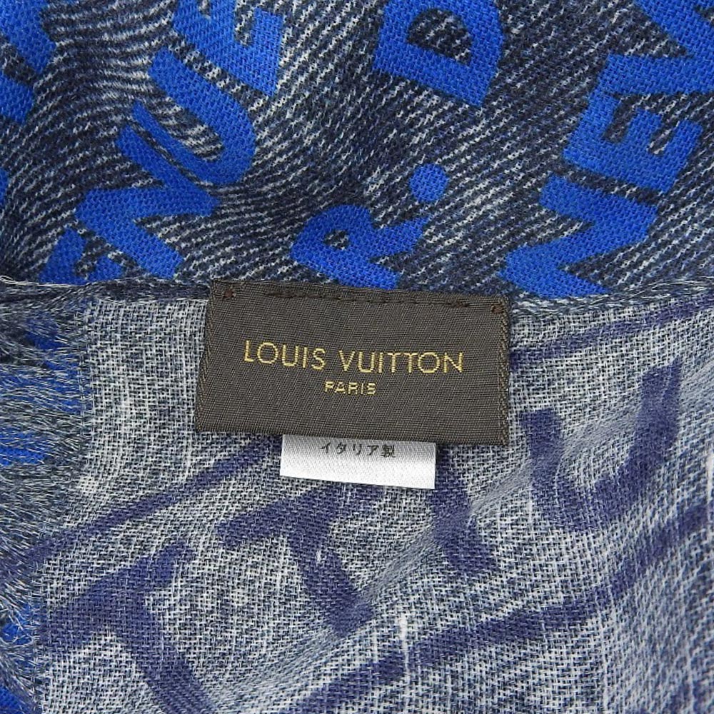 Louis Vuitton Denim Stamp Echarpe Scarf 67% Cotton 33% Linen 189x67cm M78539 in Excellent Condition