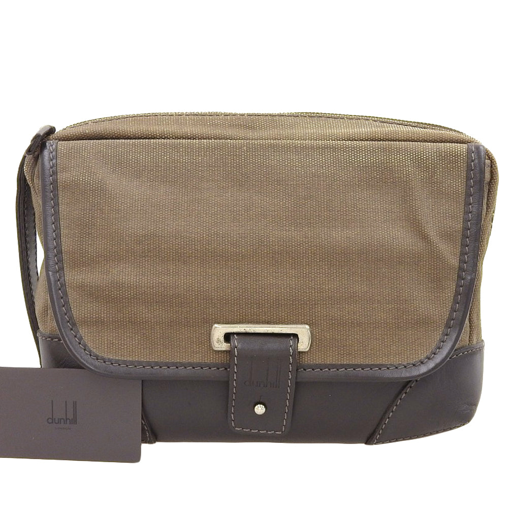 DUNHILL Canvas Leather Clutch Bag Brown