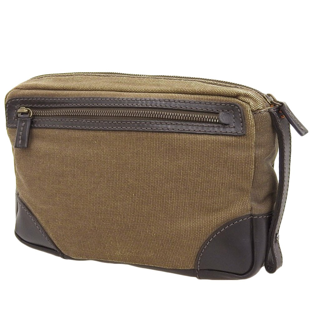 DUNHILL Canvas Leather Clutch Bag Brown