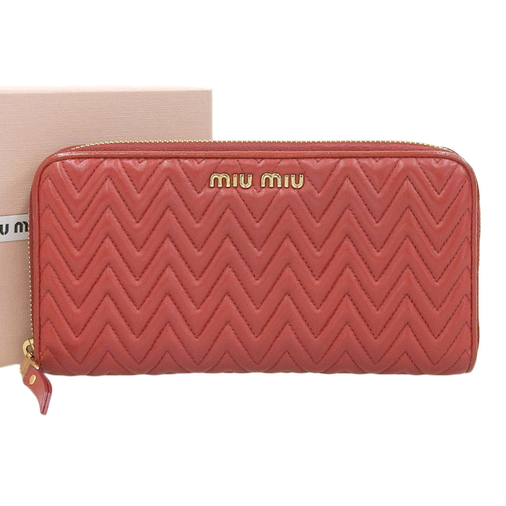 Miu Miu Leather Zip Around Wallet Red