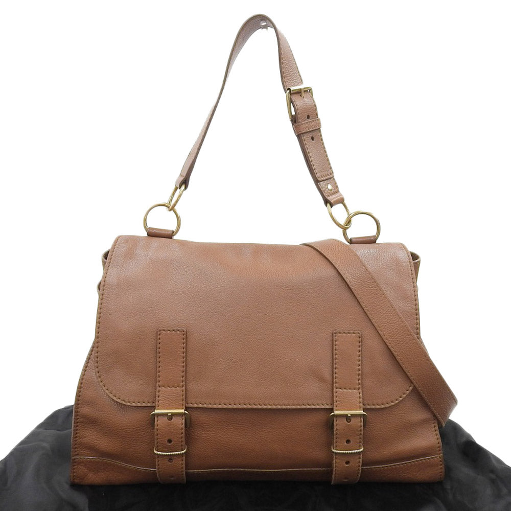 Yves Saint Laurent Leather 2-Way Shoulder Messenger Bag Brown