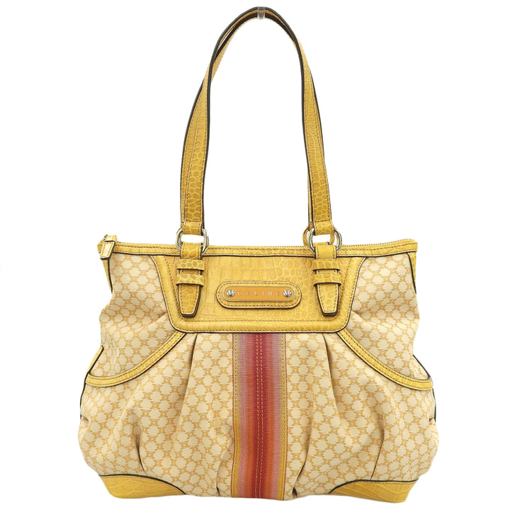 Celine Macadam Canvas Leather Shoulder Bag Yellow