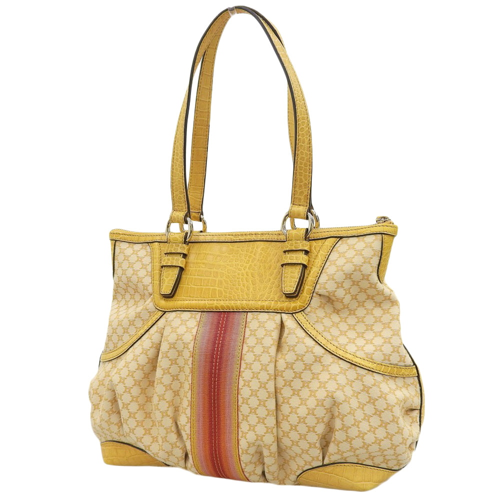 Celine Macadam Canvas Leather Shoulder Bag Yellow