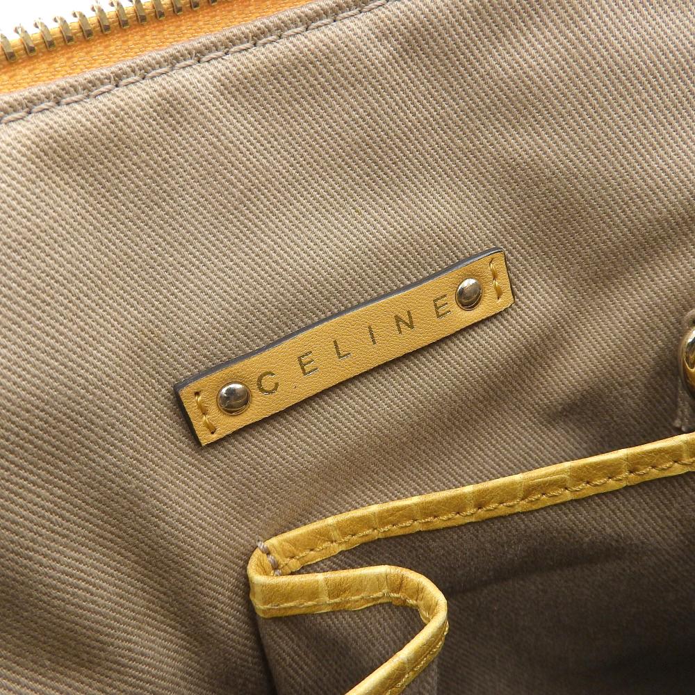 Celine Macadam Canvas Leather Shoulder Bag Yellow