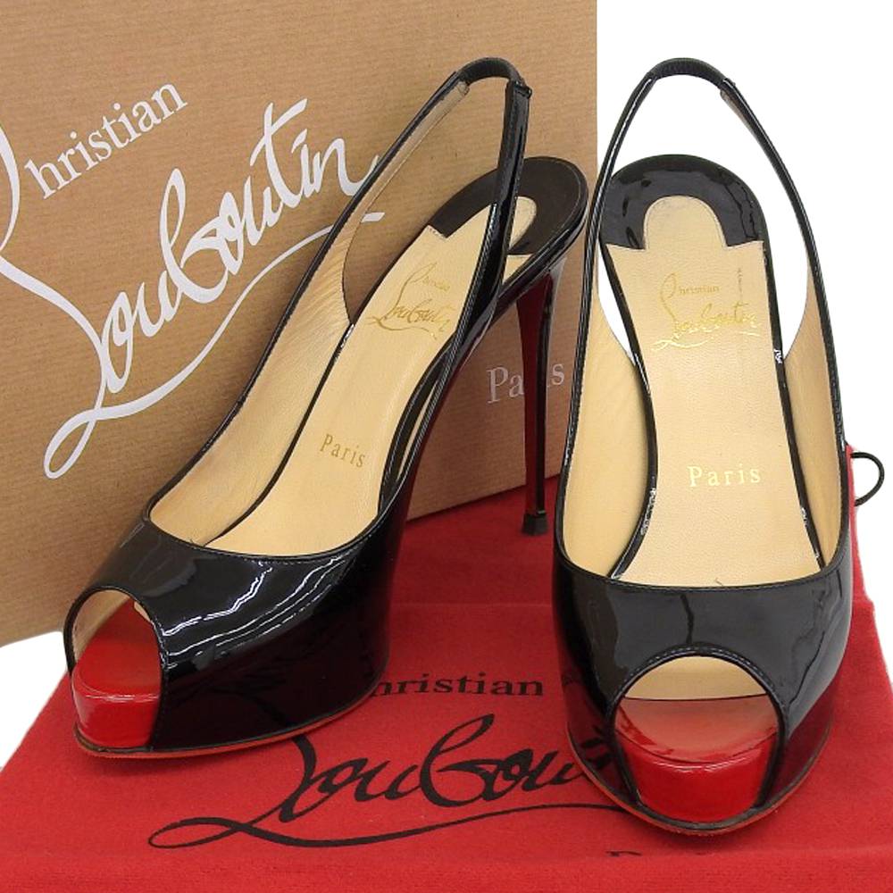 Christian Louboutin Black Patent Open Toe Pumps