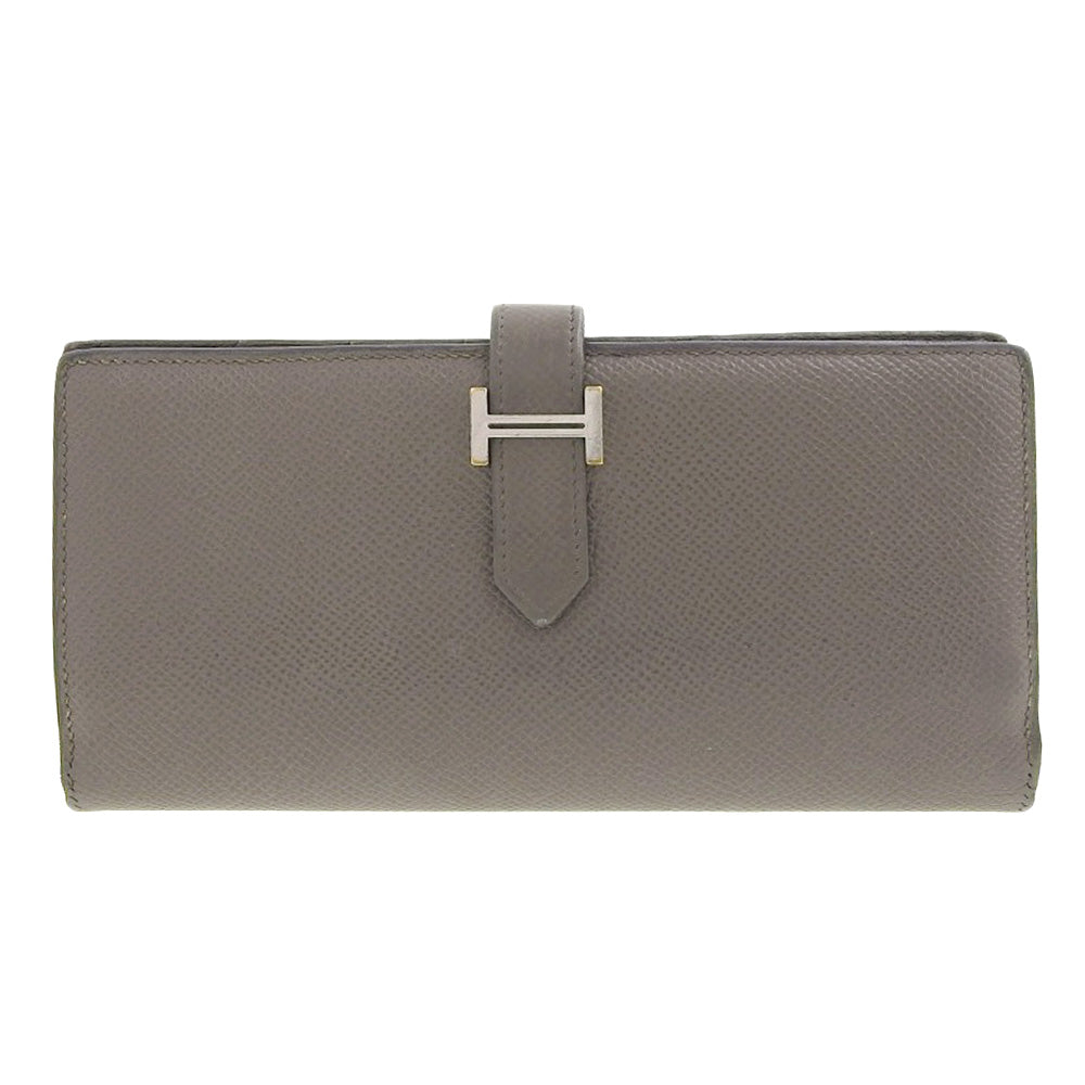 Hermes Bearn Souffle Long Wallet Epson Etoupe Gray in Very Good Condition