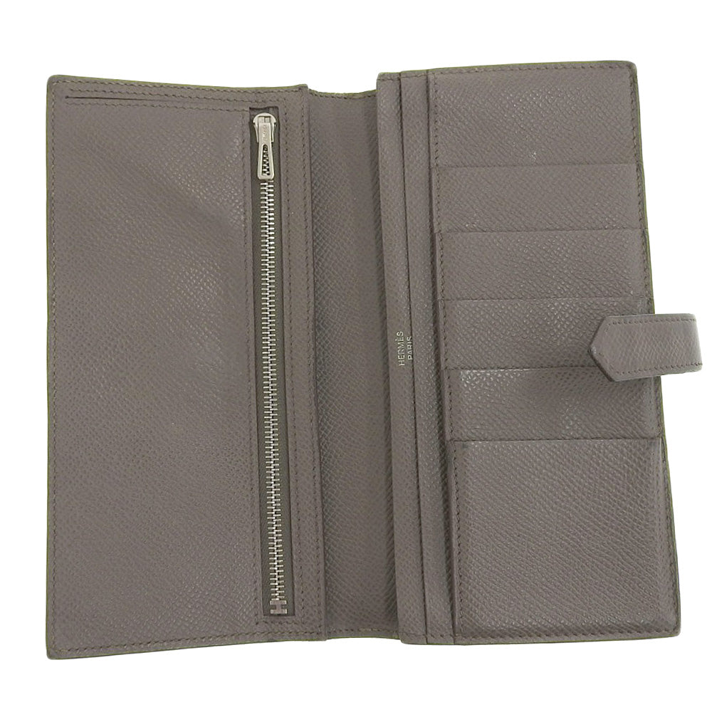 Hermes Bearn Souffle Long Wallet Epson Etoupe Gray in Very Good Condition