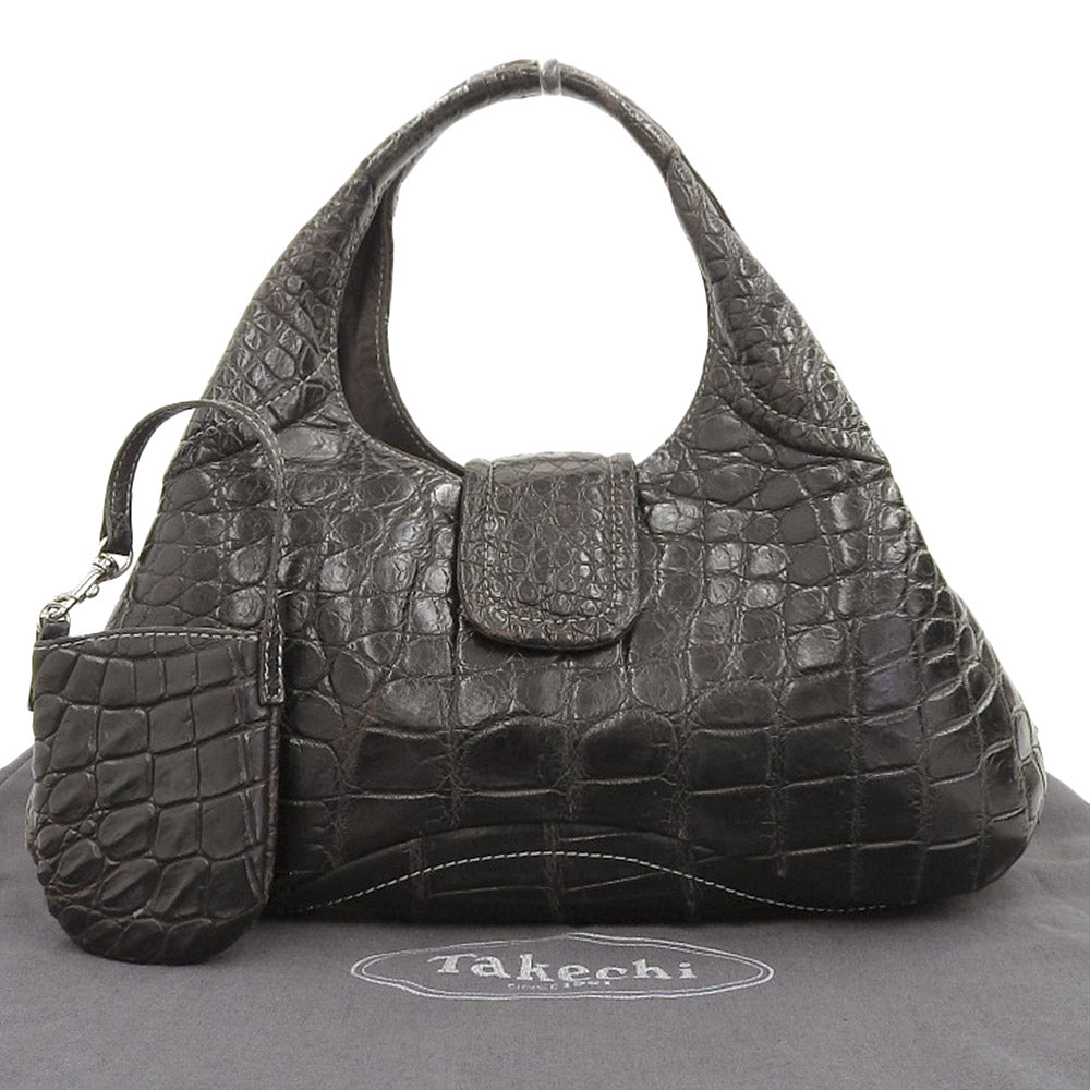 TAKECHI Dark Brown Crocodile Handbag in Great Condition