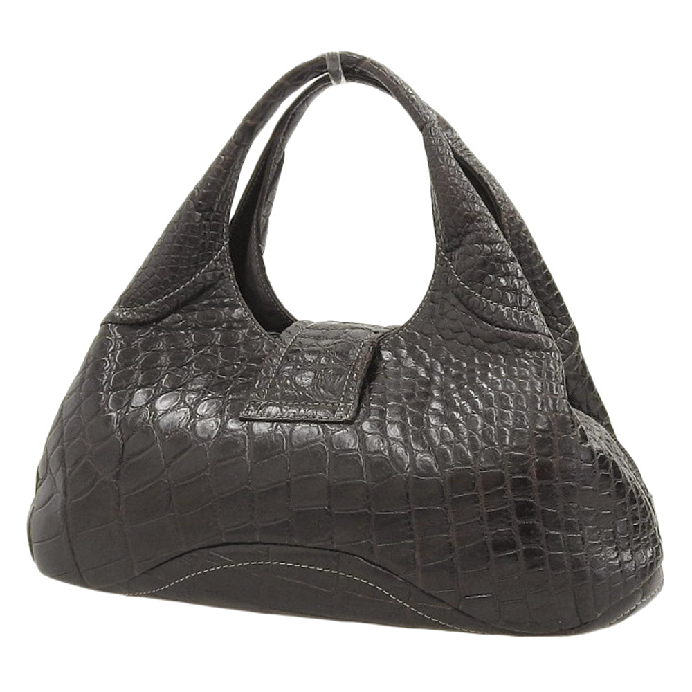 TAKECHI Dark Brown Crocodile Handbag in Great Condition