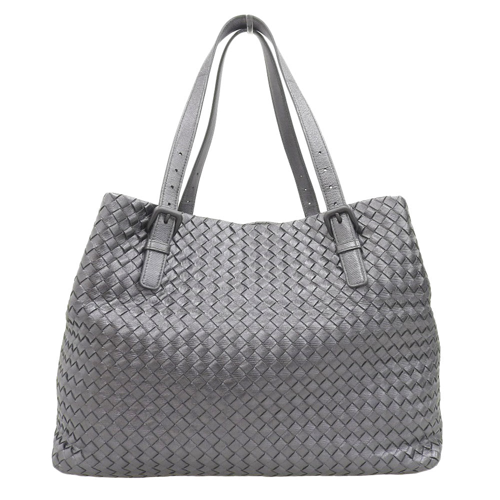 Bottega Veneta Intrecciato Leather Tote Bag Metallic Gray in Very Good Condition