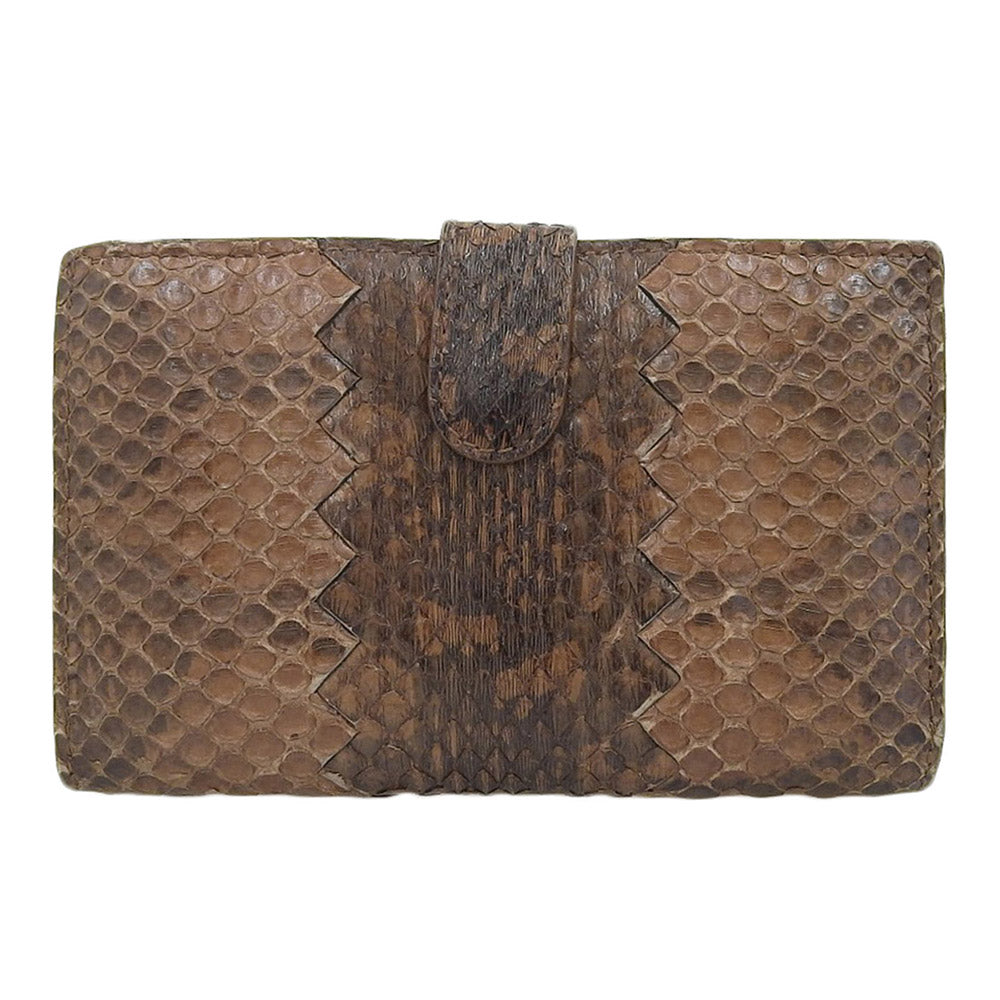 Bottega Veneta Python Leather Snap Wallet Brown