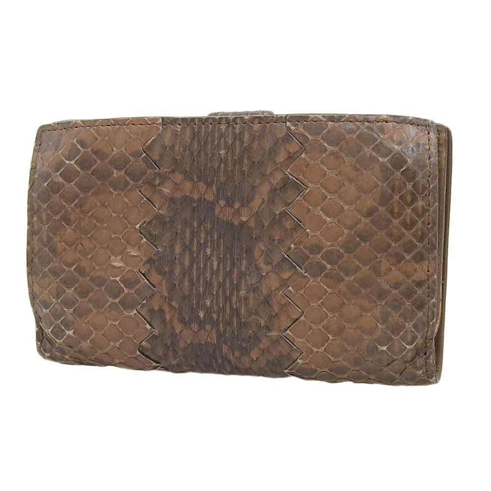 Bottega Veneta Python Leather Snap Wallet Brown in Very Good Condition