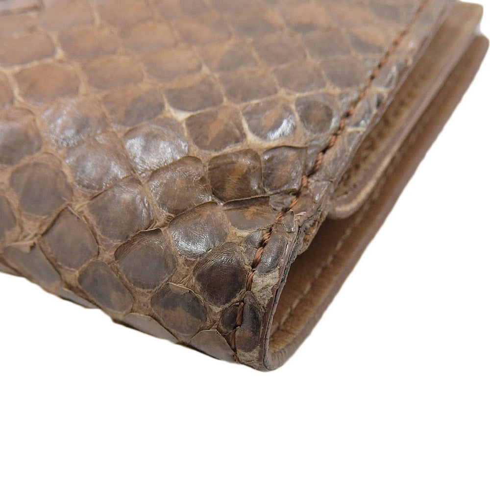 Bottega Veneta Python Leather Snap Wallet Brown in Very Good Condition