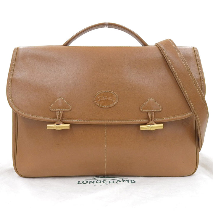 Longchamp 2WAY Leather Shoulder Bag Briefcase Light Brown