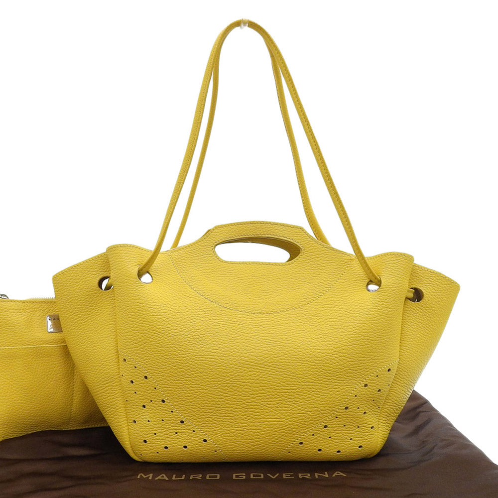 Mauro Governa 2WAY Leather Handbag Shoulder Bag Yellow in Great Condition