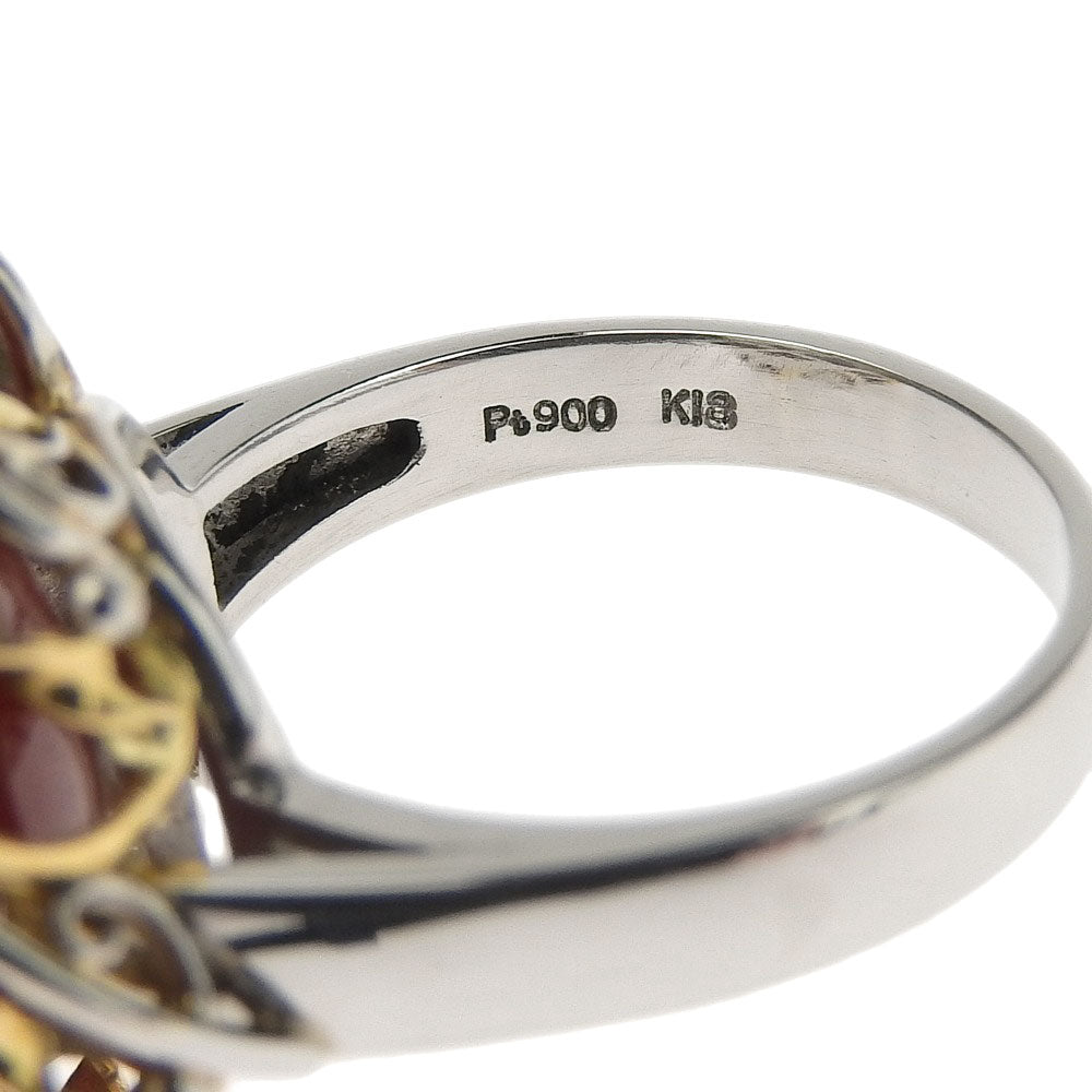 Platinum Pt900/K18YG Coral Ring Size 12.5