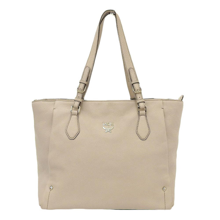 MCM Leather Tote Bag Light Beige E0486 in Great Condition