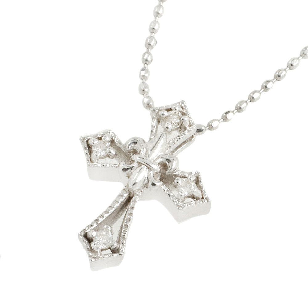 K18WG Diamond Cross Necklace 0.04ct 40cm in Excellent Condition