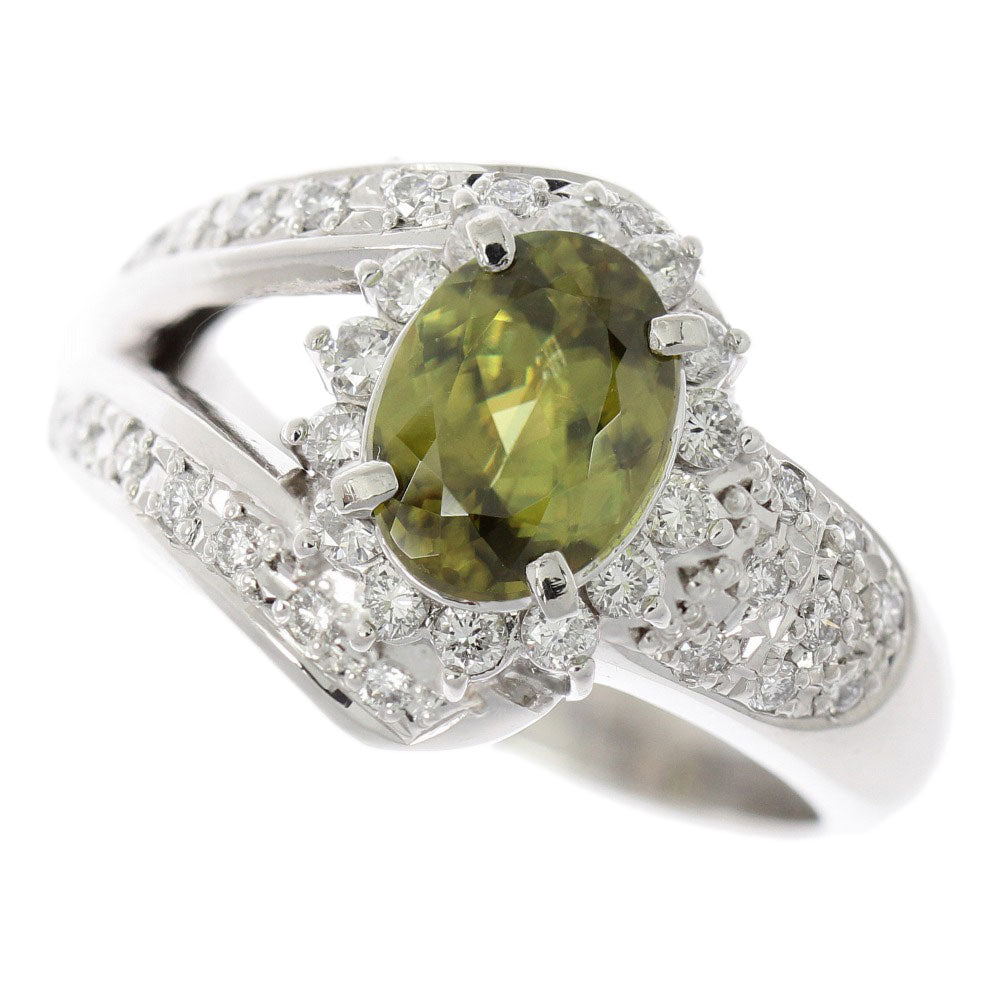 Platinum Pt900 Titanite/Sphene Ring 1.40ct with Melee Diamonds 0.52ct, Size 13.5 in Excellent Condition