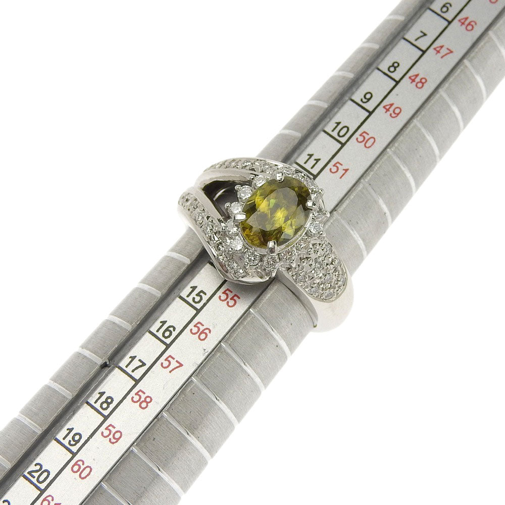 Platinum Pt900 Titanite/Sphene Ring 1.40ct with Melee Diamonds 0.52ct, Size 13.5 in Excellent Condition