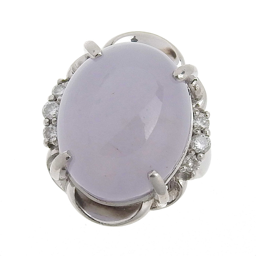 Platinum Pt900 Lavender Jade Ring 24.22ct Diamond 0.30ct Size 11