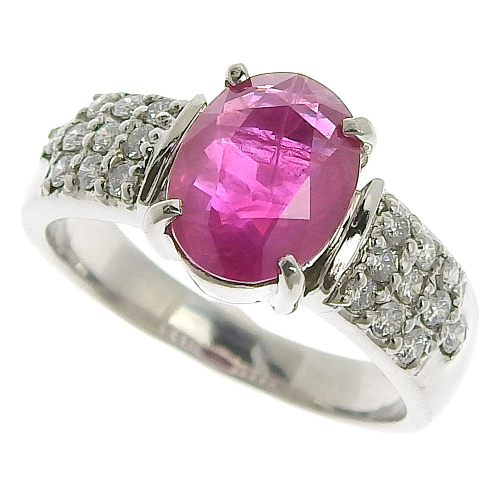 Platinum Ruby Ring PT900 2.22ct with Melee Diamonds 0.30ct Size 12 in Excellent Condition