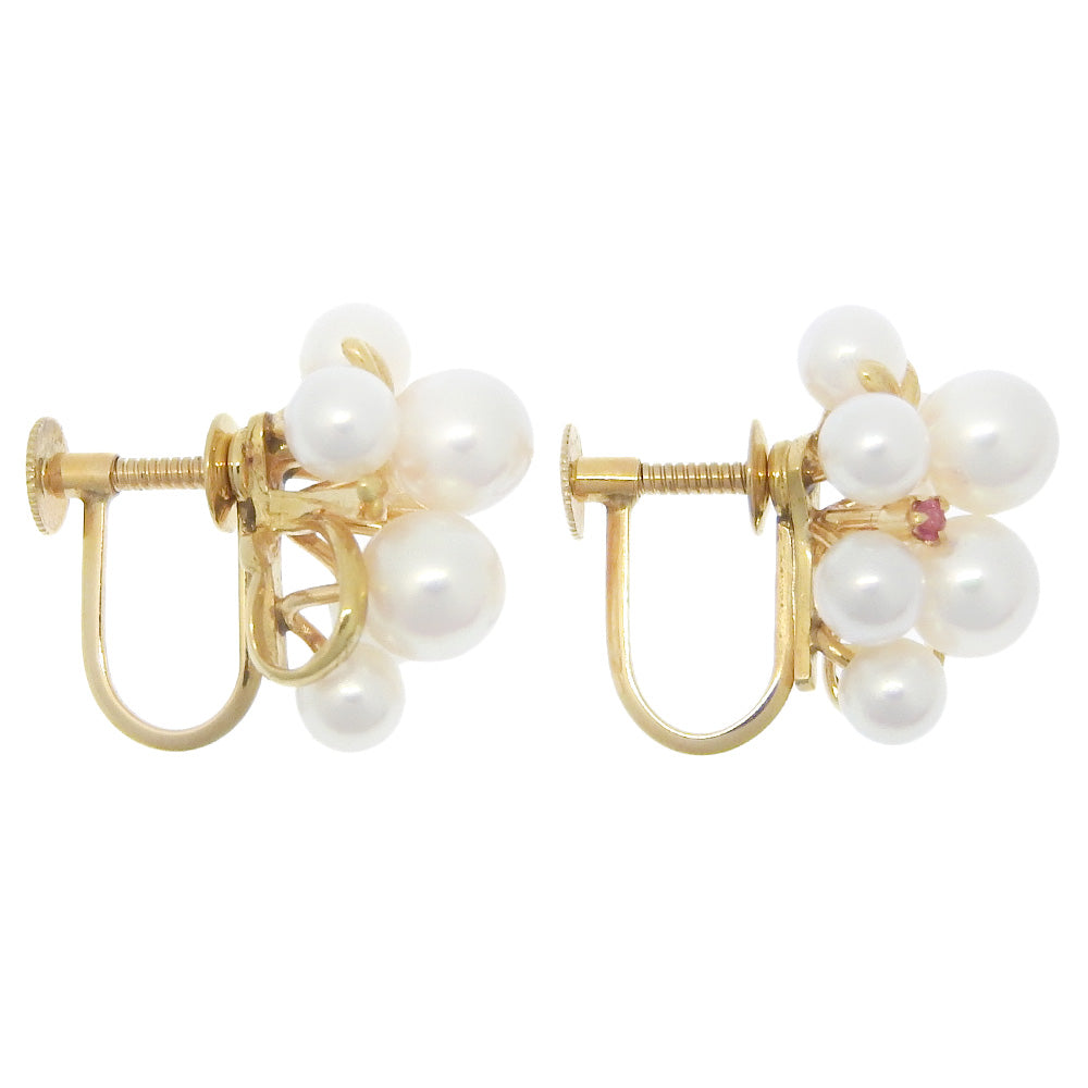 K18YG Baby Pearl Earrings, Yellow Gold, Screw Type, No Brand in Excellent Condition