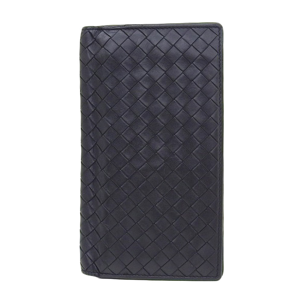 Bottega Veneta Intrecciato Leather Long Wallet Black in Good Condition