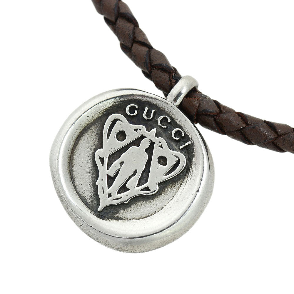 Gucci AG925 Leather Pendant Necklace 49.5cm 270669