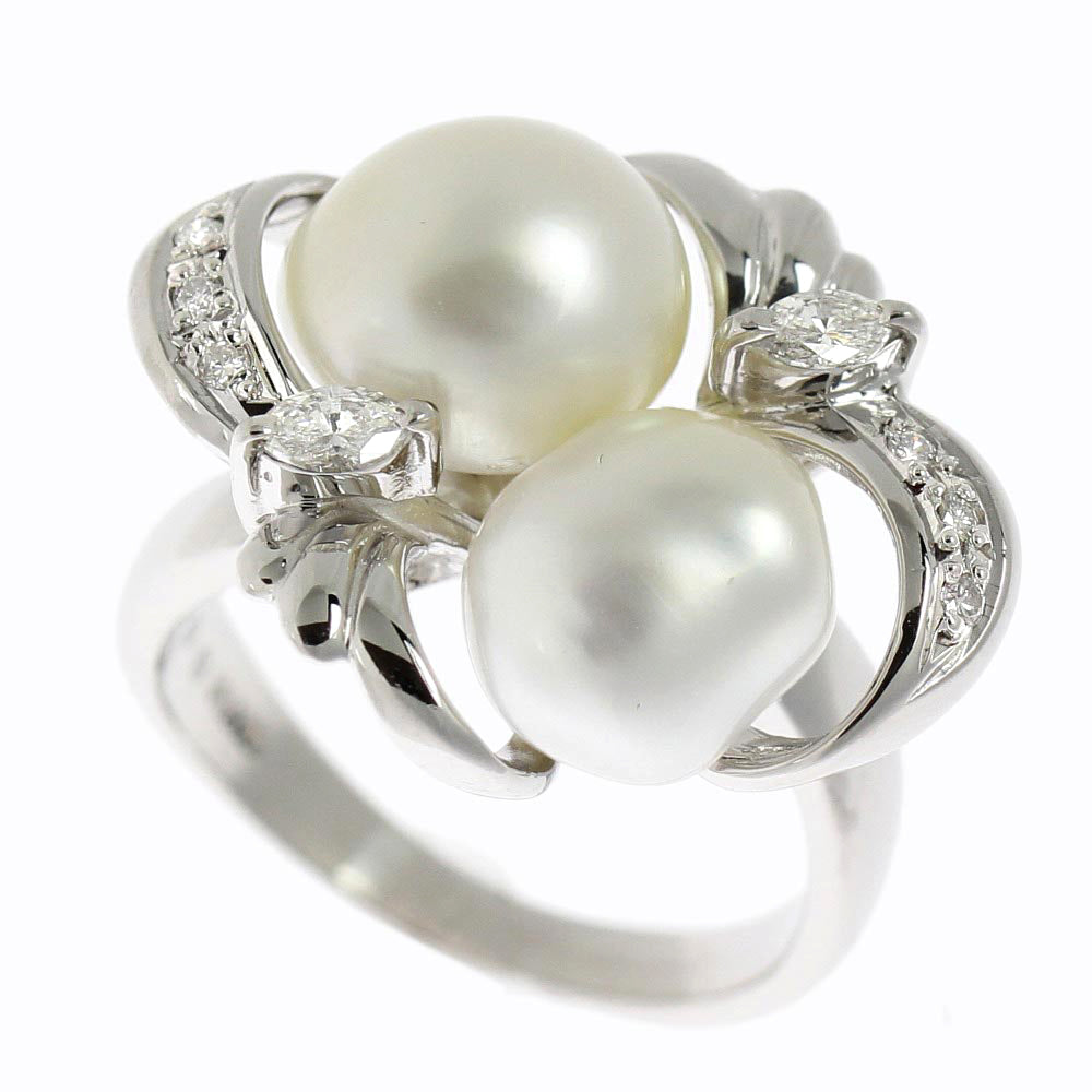 Platinum Pt900 Baroque Pearl Ring with Diamonds, Size 12 in Excellent Condition