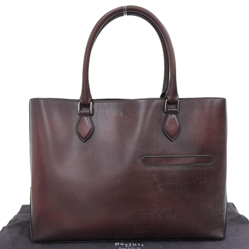 Berluti Toujours Tote Bag, Leather, Brown, Pre-owned in Excellent Condition