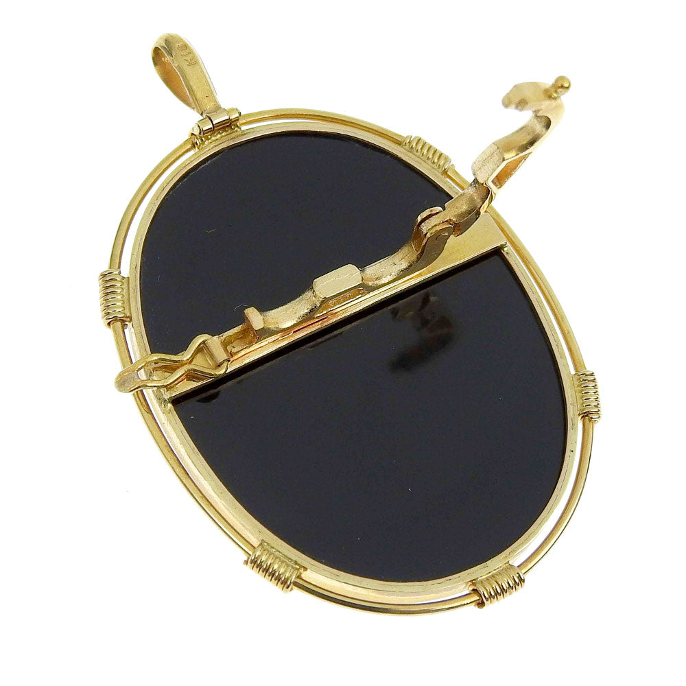 K18YG Black Chalcedony Pendant Brooch