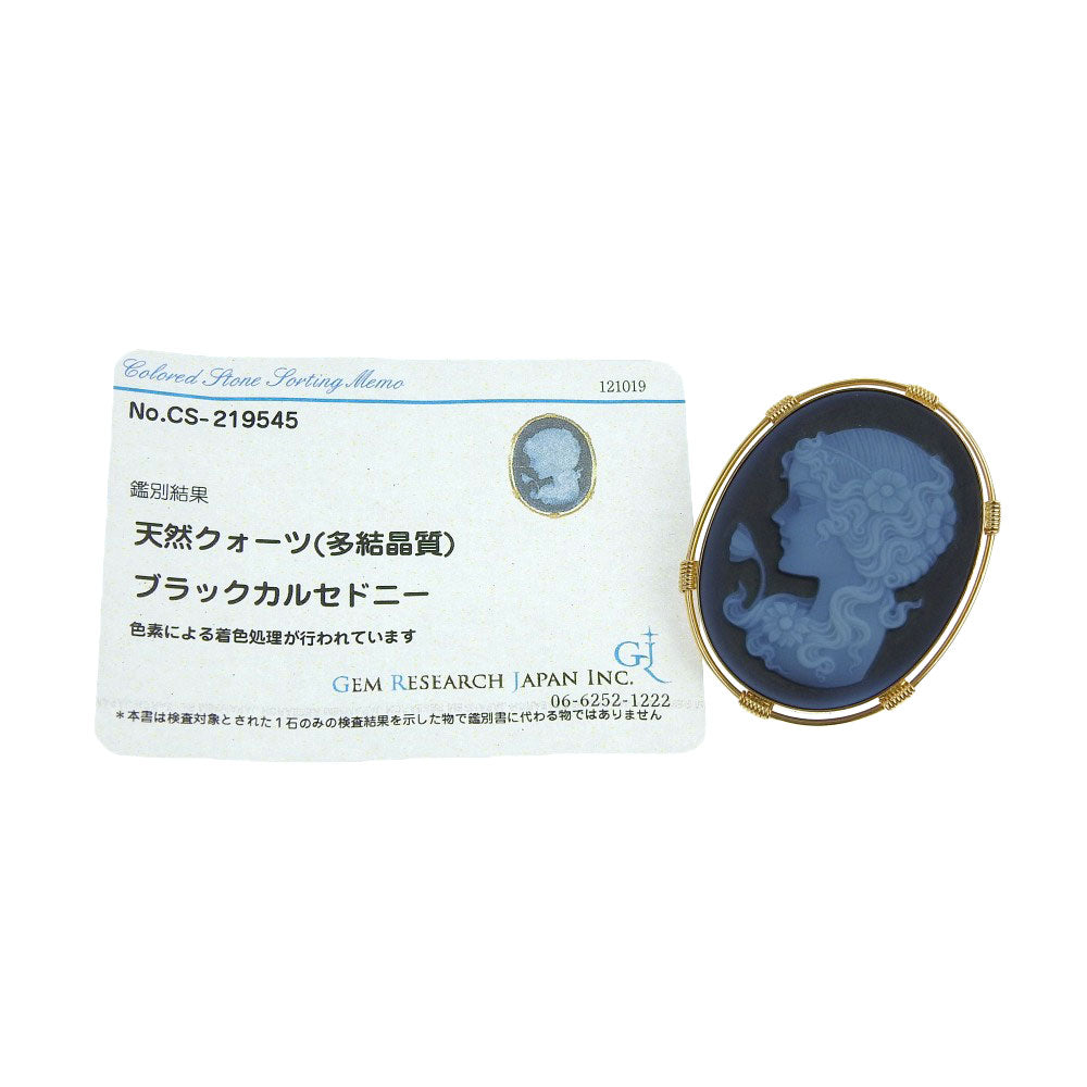 K18YG Black Chalcedony Pendant Brooch