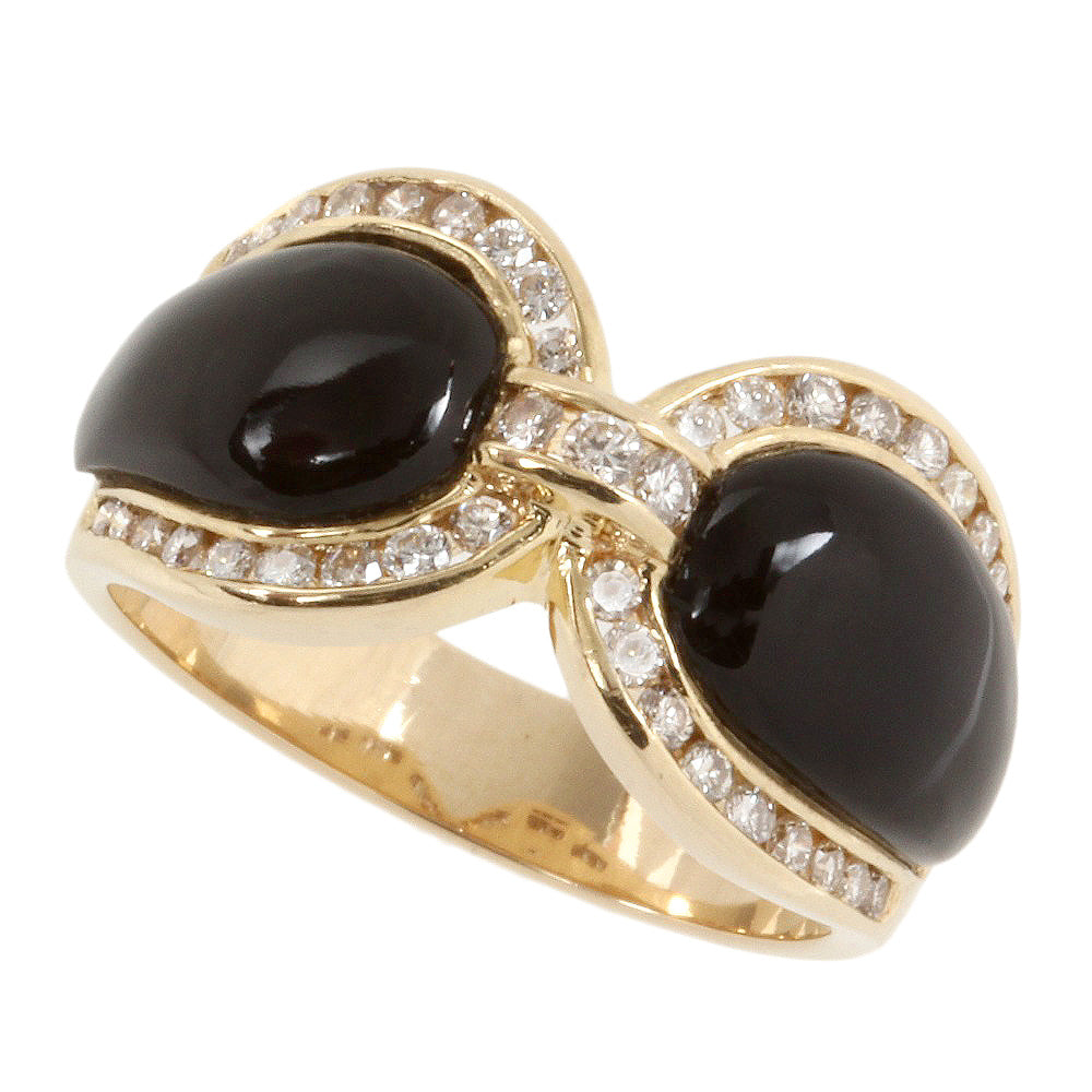 K18YG Black Chalcedony Diamond Ring Size 11