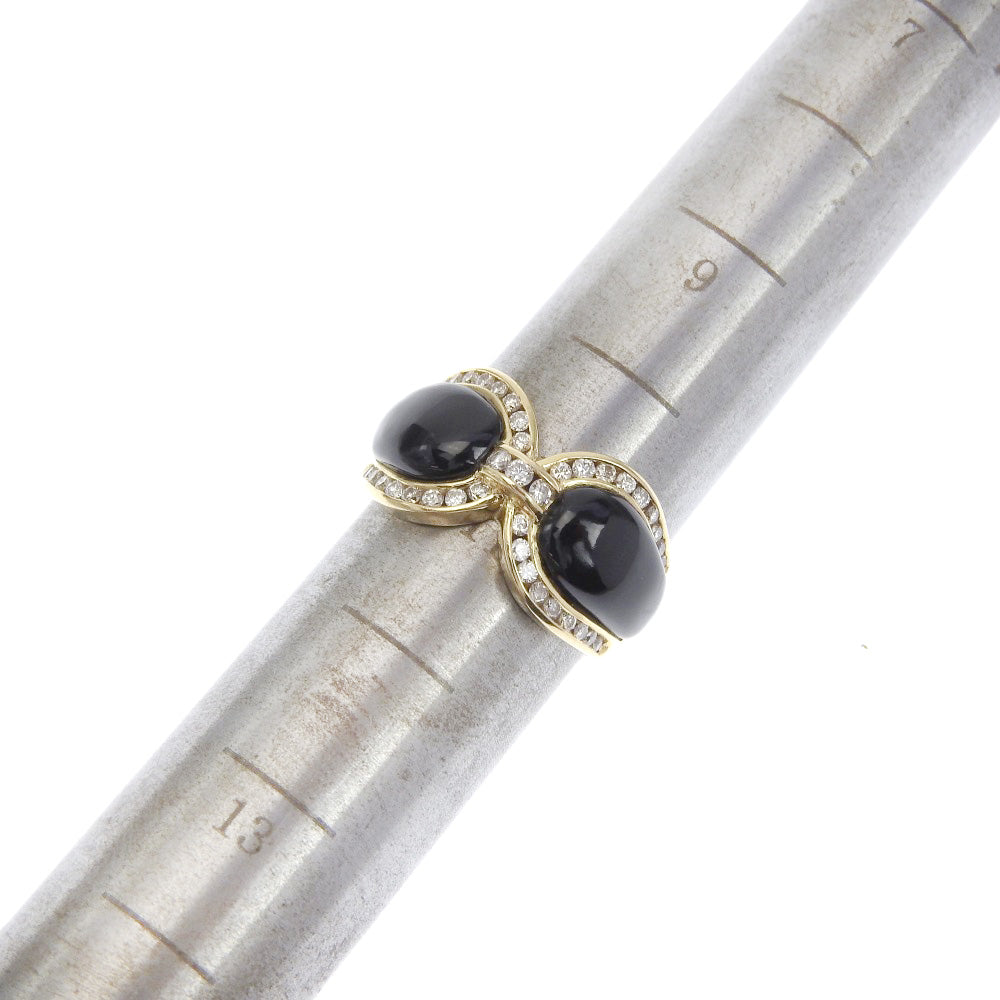 K18YG Black Chalcedony Diamond Ring Size 11