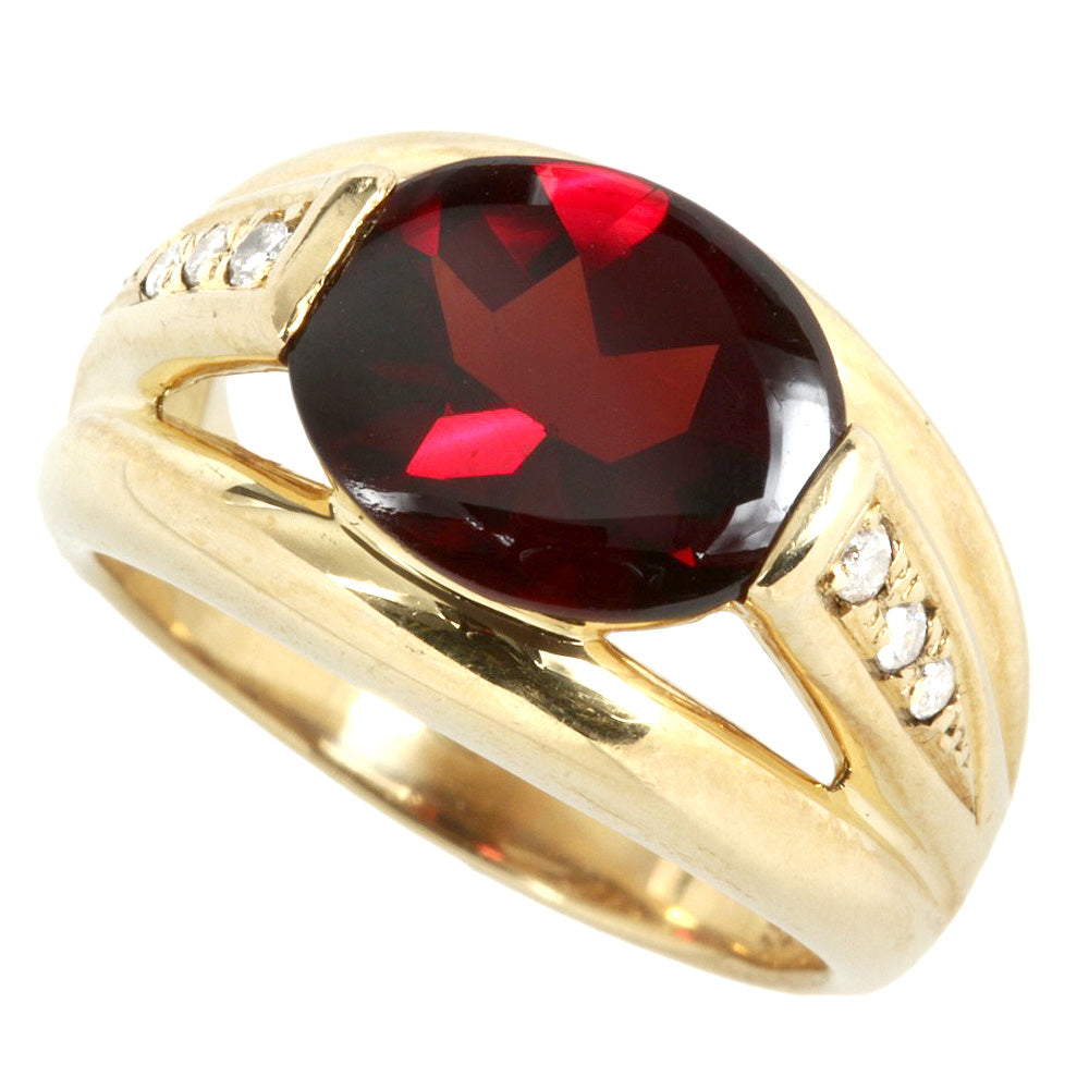 Genuine Garnet Ring K18YG with Melee Diamond 0.12ct Size 11 in Excellent Condition