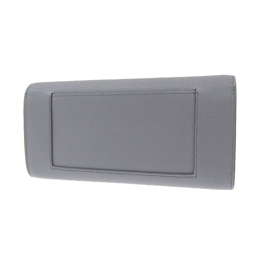 Celine Large Flap Multi-Function Leather Long Wallet Gray in Excellent Condition