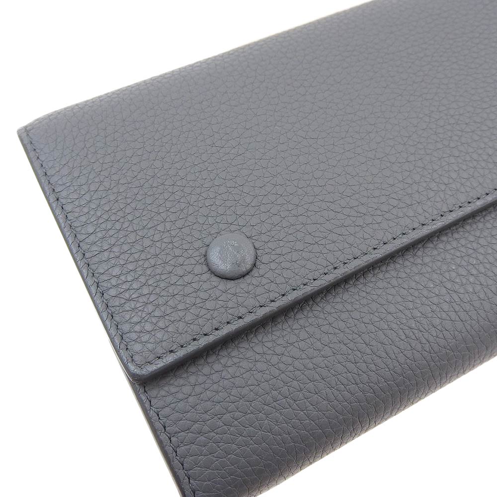 Celine Large Flap Multi-Function Leather Long Wallet Gray in Excellent Condition