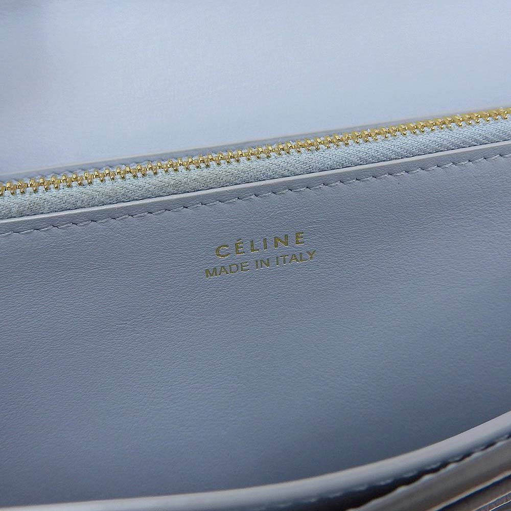 Celine Large Flap Multi-Function Leather Long Wallet Gray in Excellent Condition