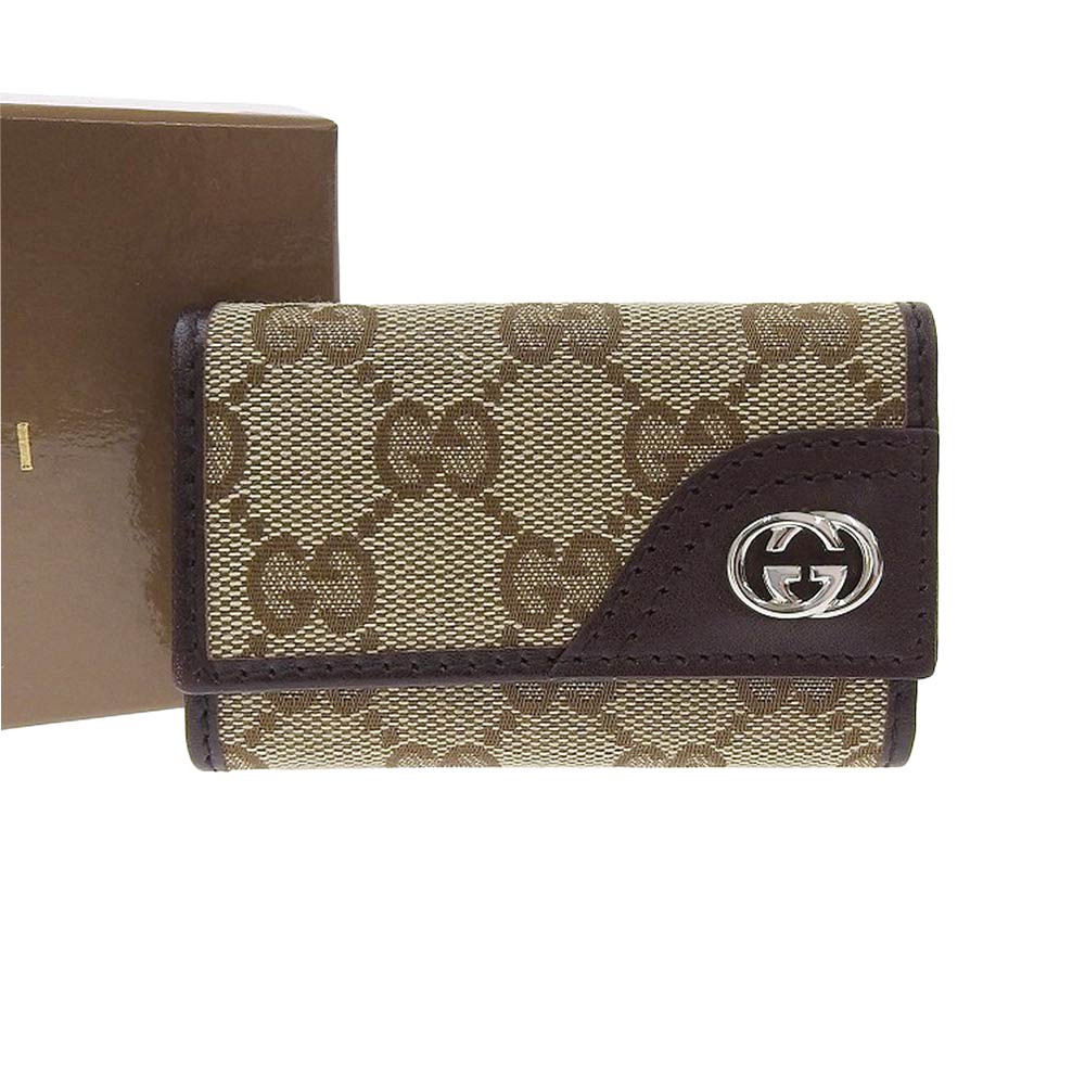 Gucci GG Canvas Leather Key Case 6 Keys Brown in Excellent Condition