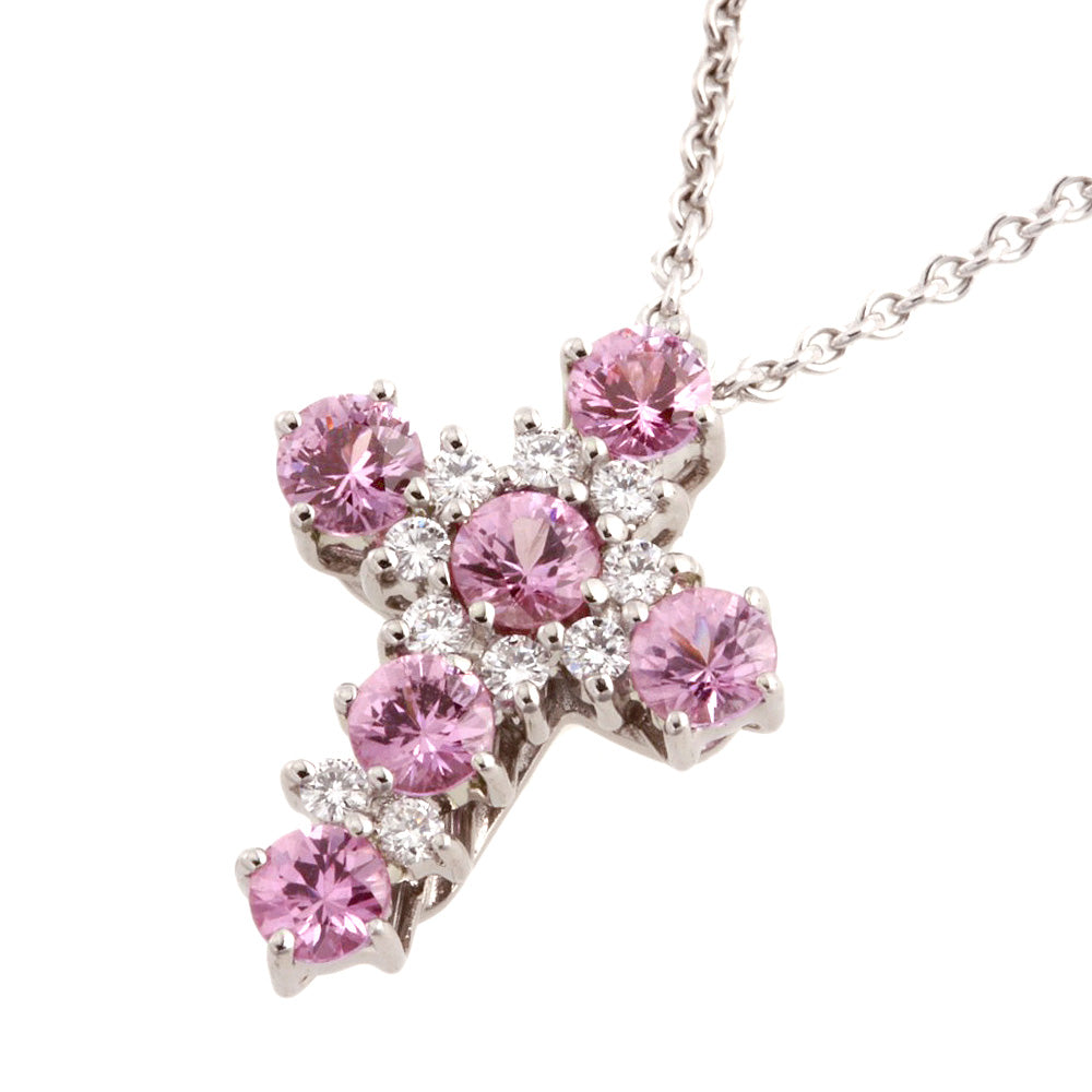 Ponte Vecchio K18WG Cross Necklace with Pink Sapphire and Diamonds